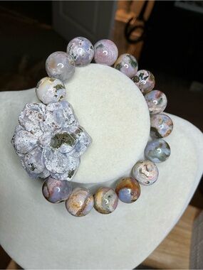 Painted Ocean Jasper 12mm with OJ Flower Carving